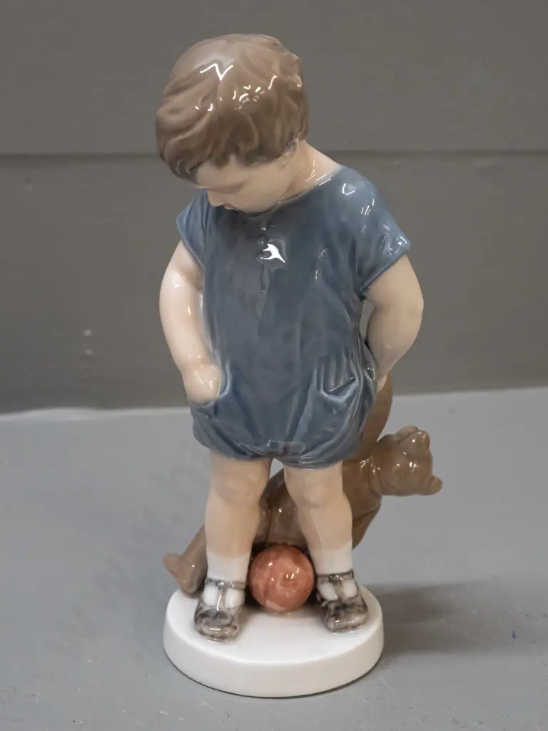 Royal Copenhagen figure - boy with Teddy bear and ball H-190 Image 1++