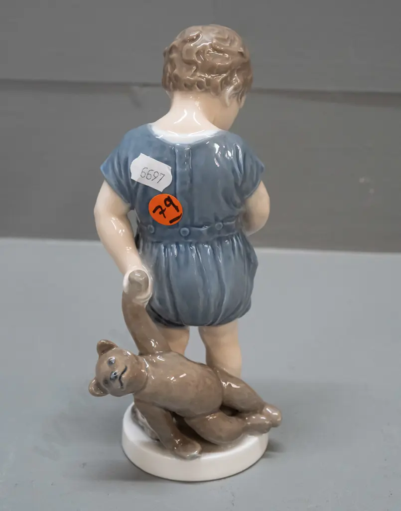 Royal Copenhagen figure - boy with Teddy bear and ball H-190 Image 1++