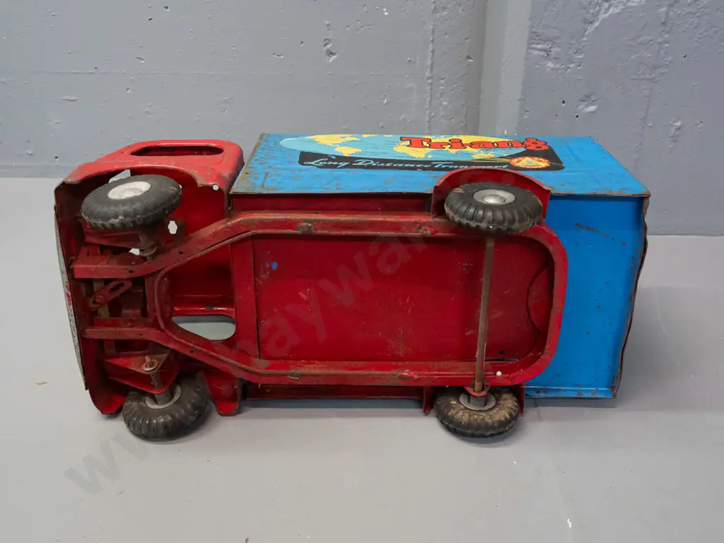 vintage tin toy Triang truck with Lines Bros. Group / Long Distance Transport markings, tyres marked Triang England Image 1++