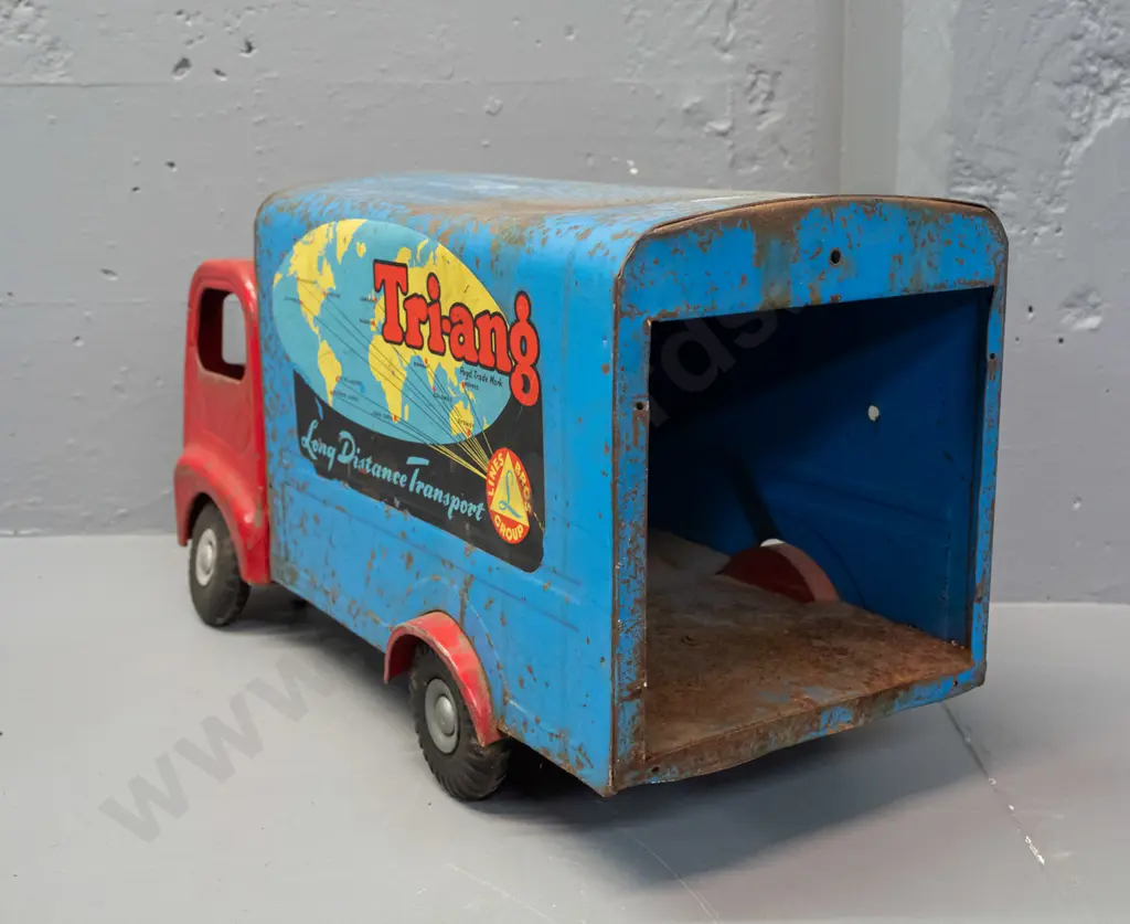 vintage tin toy Triang truck with Lines Bros. Group / Long Distance Transport markings, tyres marked Triang England Image 1++