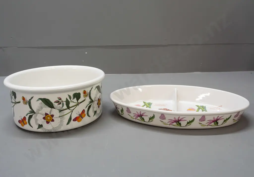 2 pieces Portmeirion Botanic Garden - oval segmented dish and round casserole H-90 D-200 Image 1++