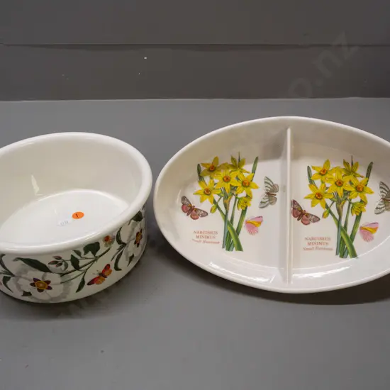 2 pieces Portmeirion Botanic Garden - oval segmented dish and round casserole H-90 D-200