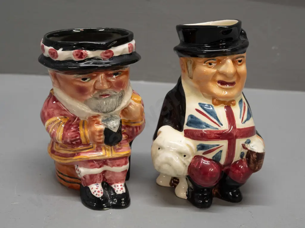 2 small character jugs - Shorter & Sons John Bull H-130 and the other marked Beefeater - Made in Great Britain Image 1++