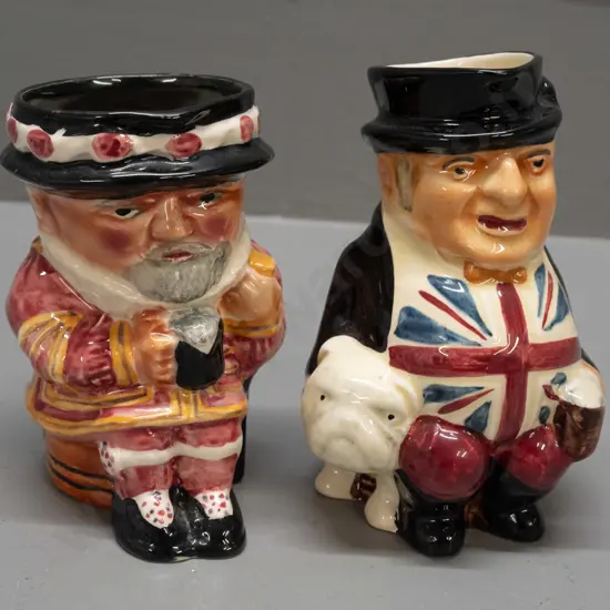 2 small character jugs - Shorter & Sons John Bull H-130 and the other marked Beefeater - Made in Great Britain