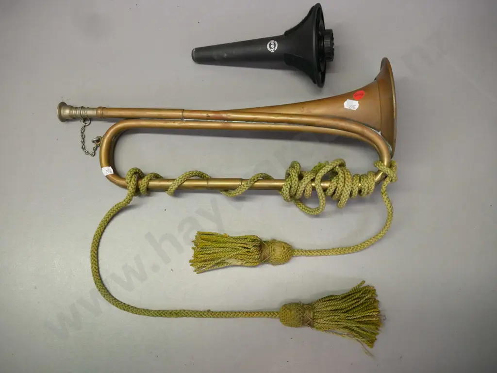 military Bugle stamped NZ with broad arrow mark Boosey & Hawkes w/ tassels & rope, w/ modern mute L-430 [some Image 1++