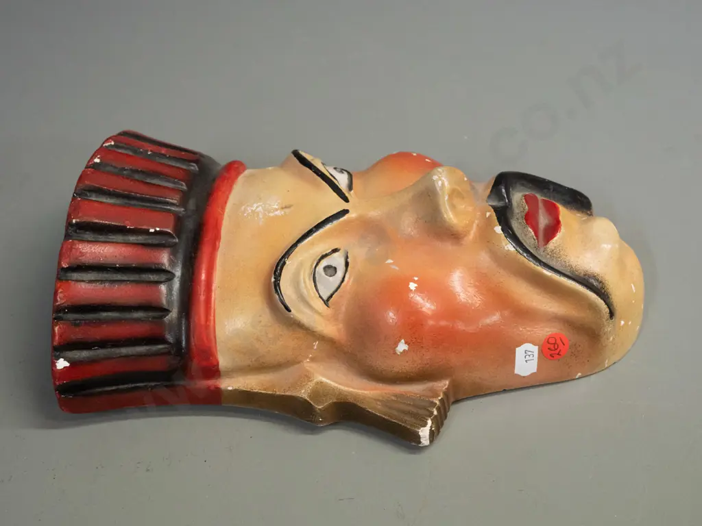 vintage plaster wall head - man wearing a fez - some age wear and spots of chipping / paint loss H-290 W-180 Image 1++