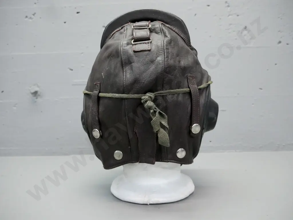 vintage Japanese leather pilot helmet & tinted goggles, lined inside, headphone wiring inside lining, W-300 Image 1++