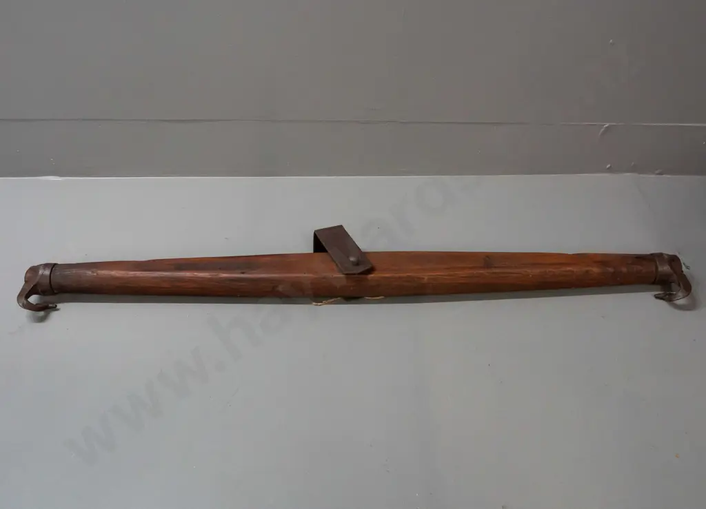 vintage timber and cast iron swingle tree - some historic borer holes, pitting to metal L-830 Image 1++