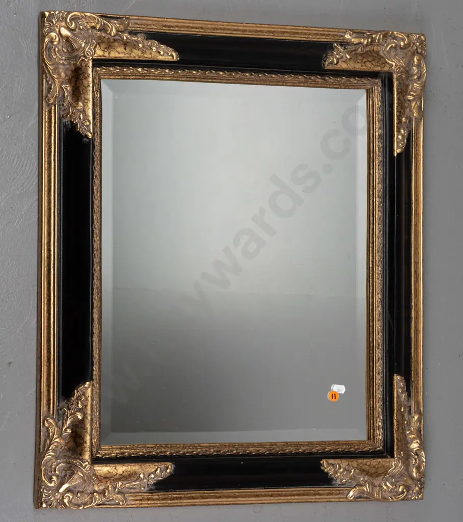 ornate black & gilt framed bevel edged mirror H-650 W-550 D-50 Image 1++