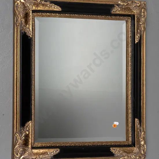 ornate black & gilt framed bevel edged mirror H-650 W-550 D-50