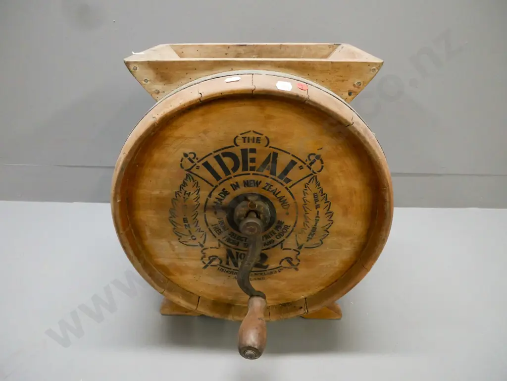 vintage "Ideal No 2 Henderson & Pollard Ltd Auckland" kahikatea butter churn H-430 W-390 [sporadic borer, crack to one Image 1++