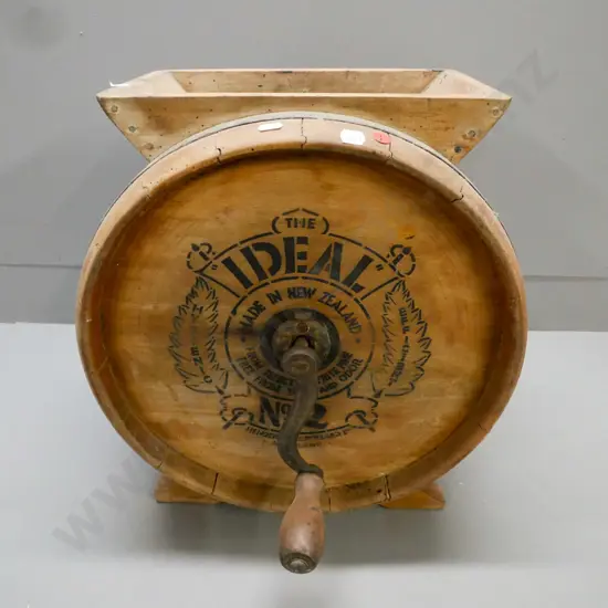 vintage "Ideal No 2 Henderson & Pollard Ltd Auckland" kahikatea butter churn H-430 W-390 [sporadic borer, crack to one