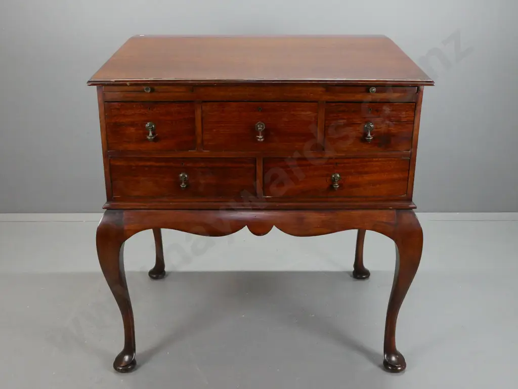 colonial mahogany clerks style desk with kauri drawer inners on shaped stand with sweeping Image 1++