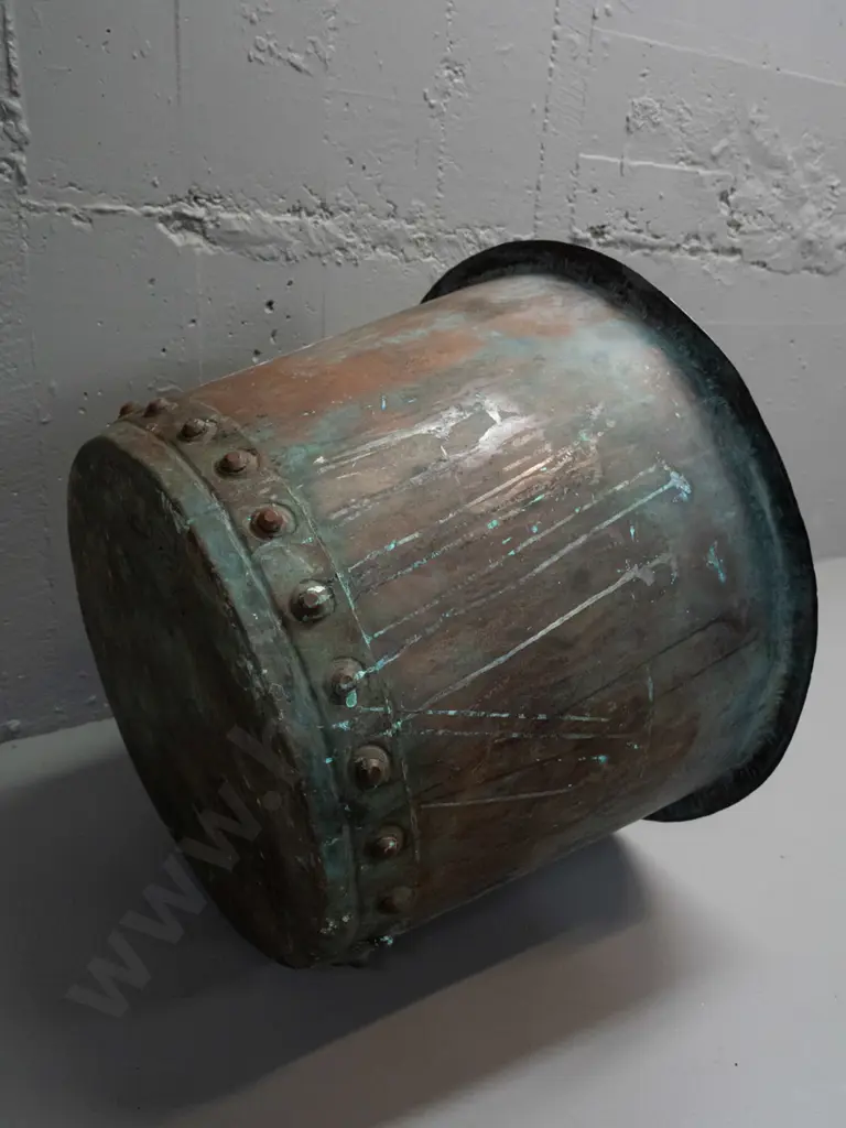 1880s riveted copper, marked 16 with diamond shaped Edina logo. Some dents and discolouration. H-390 D-550 at top Image 1++