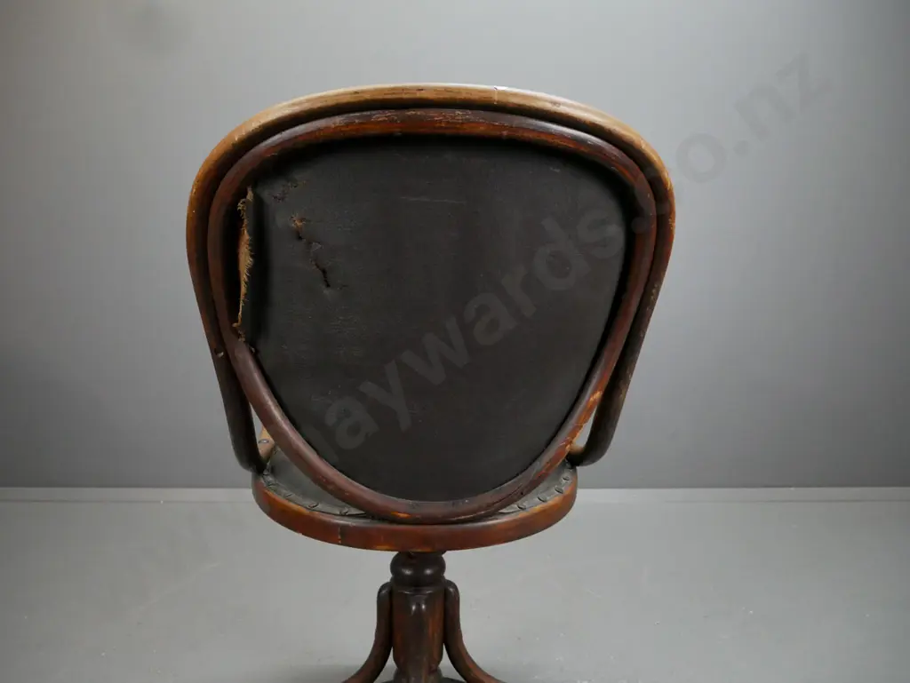 vintage bentwood swivel rise and fall desk chair. Medallion back, sweeping arms, 4 point Image 1++