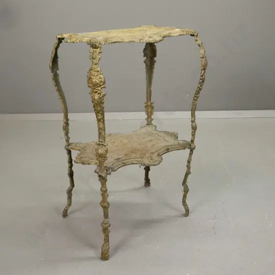 ornate rococo style cast brass 2-tier plant stand or conservatory table - some discolouration, a little flex in legs