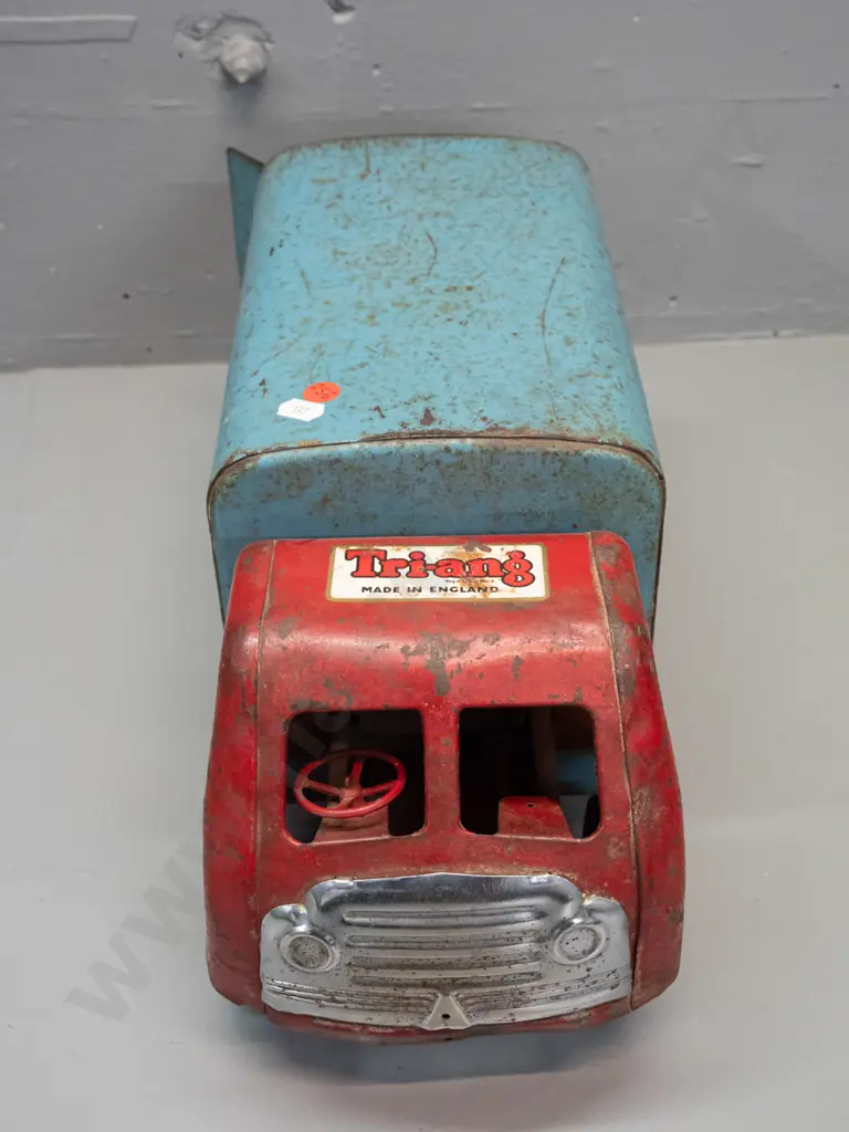vintage Triang tin toy truck - Express Delivery Service markings with opening back doors - overall paint wear and Image 1++