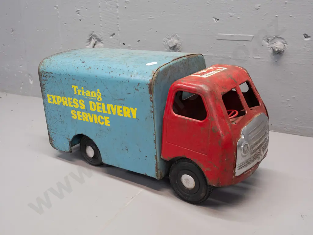 vintage Triang tin toy truck - Express Delivery Service markings with opening back doors - overall paint wear and Image 1++