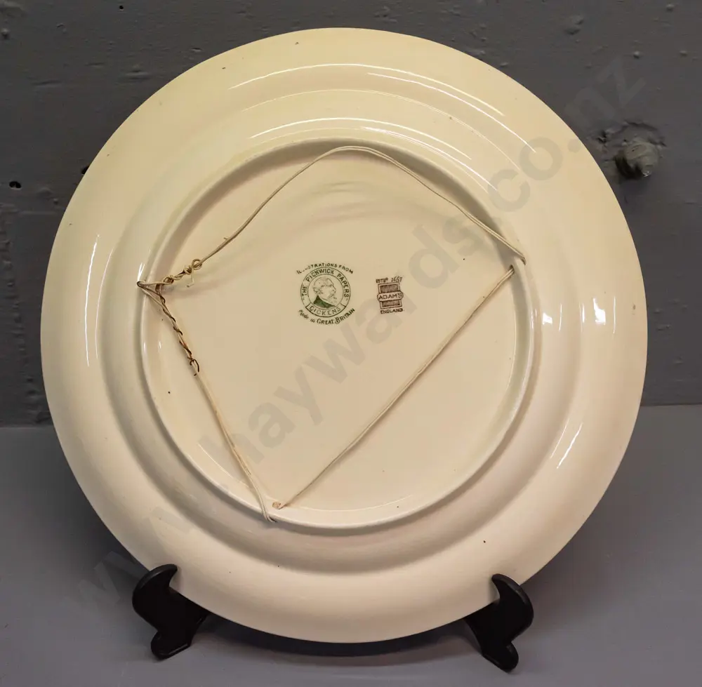 vintage Adams wall charger - Dickens' Pickwick Papers "Christmas Eve at Mr. Wardell's" with hanging cord - minor crazing Image 1++