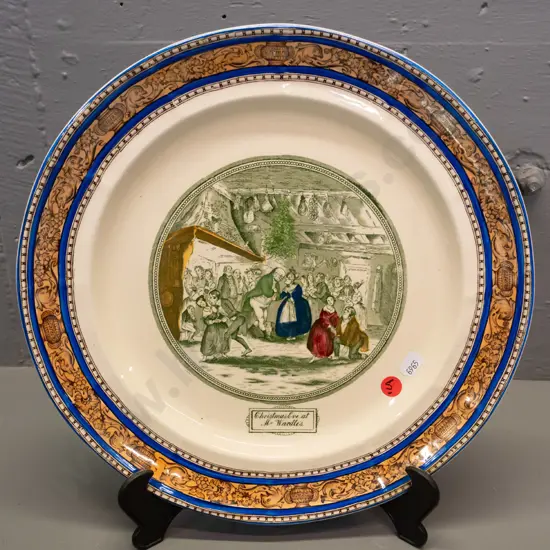 vintage Adams wall charger - Dickens' Pickwick Papers "Christmas Eve at Mr. Wardell's" with hanging cord - minor crazing