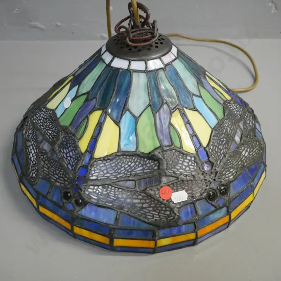 Tiffany style hanging leadlight lamp shade w/ dragonfly decoration H-200 D-360