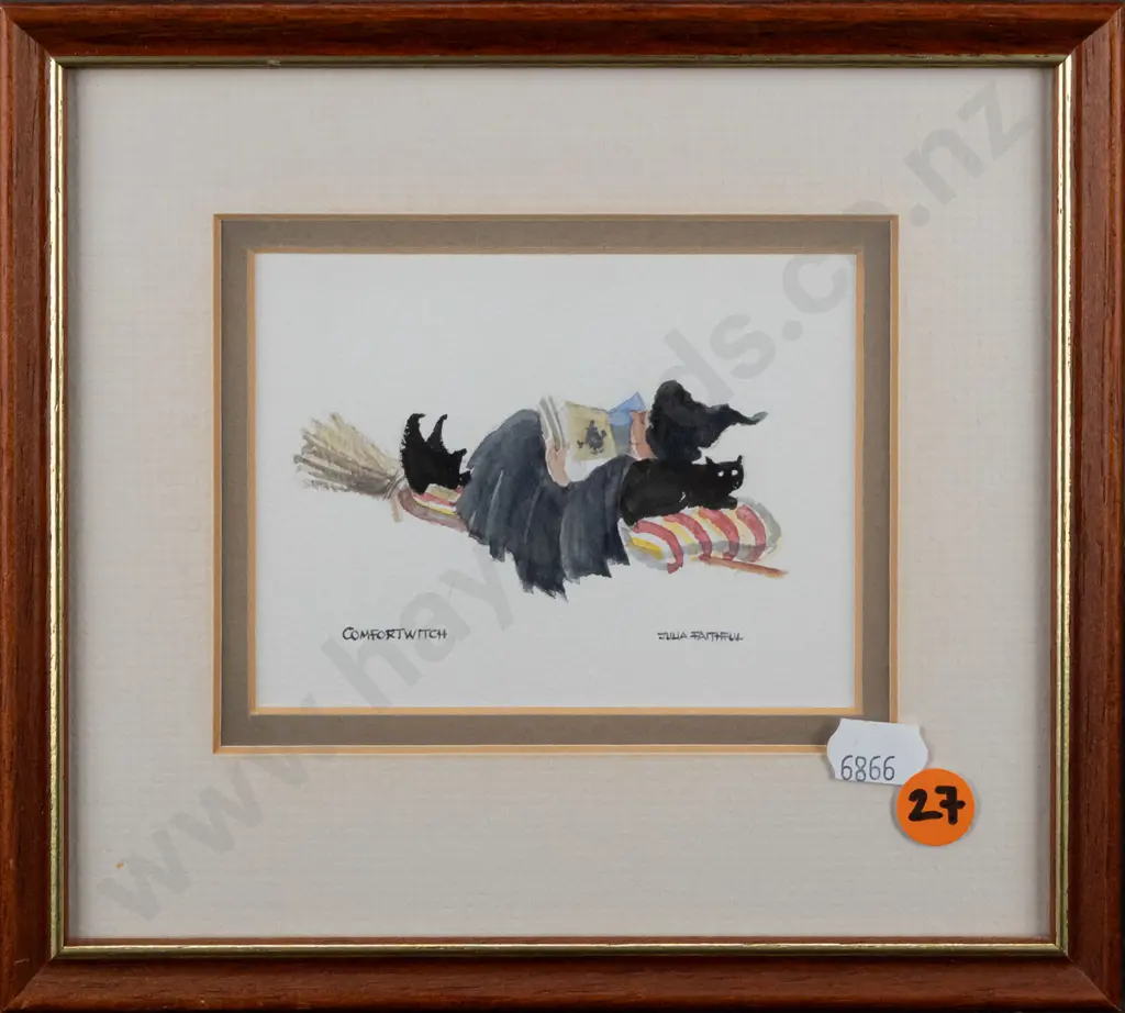 Julia Faithful -- framed watercolour "Comfort Witch" H-80 W-105 Image 1++