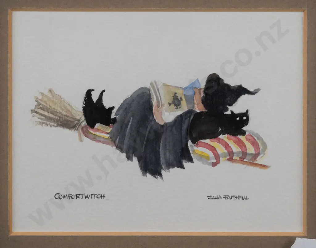 Julia Faithful -- framed watercolour "Comfort Witch" H-80 W-105 Image 1++