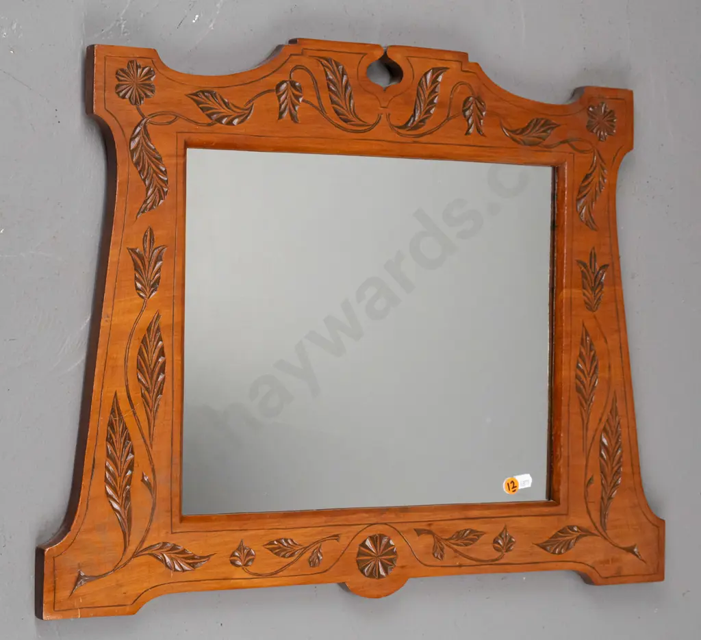 mirror with foliate patterned carved wooden frame H-455 W-590 Image 1++