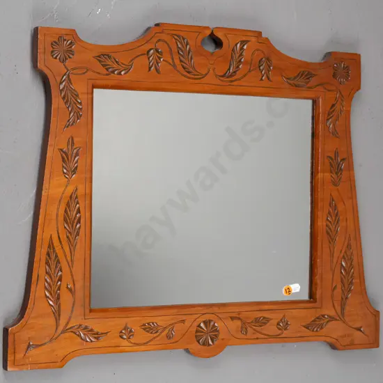 mirror with foliate patterned carved wooden frame H-455 W-590
