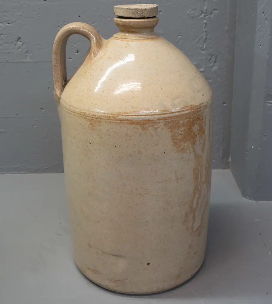 large stoneware crock with original threaded stopper - marked Muriatic Acid - Poisonous - blurry maker's mark (Timaru?) Image 1++