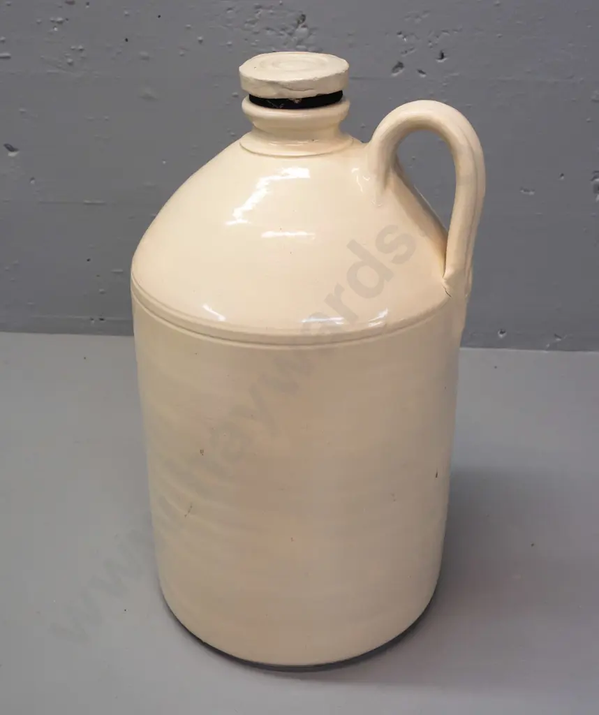 stoneware crock with Teepol branding, threaded stopper & rubber seal - has small chip on top rim and on stopper, Image 1++