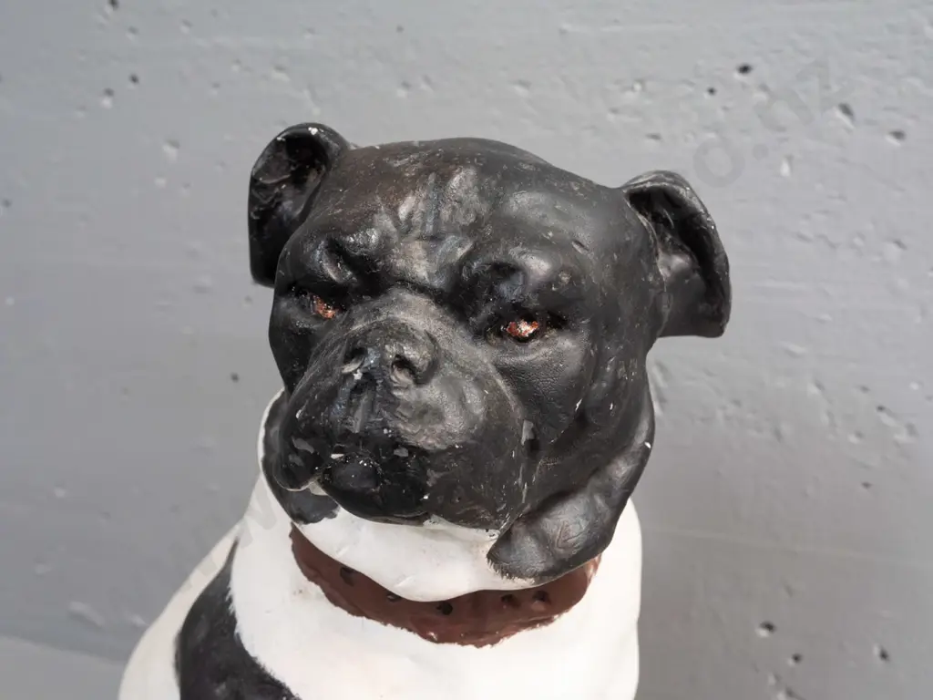 vintage plaster seated dog figure - some chips to paint, has been painted / touched up H-430 W-330 Image 1++
