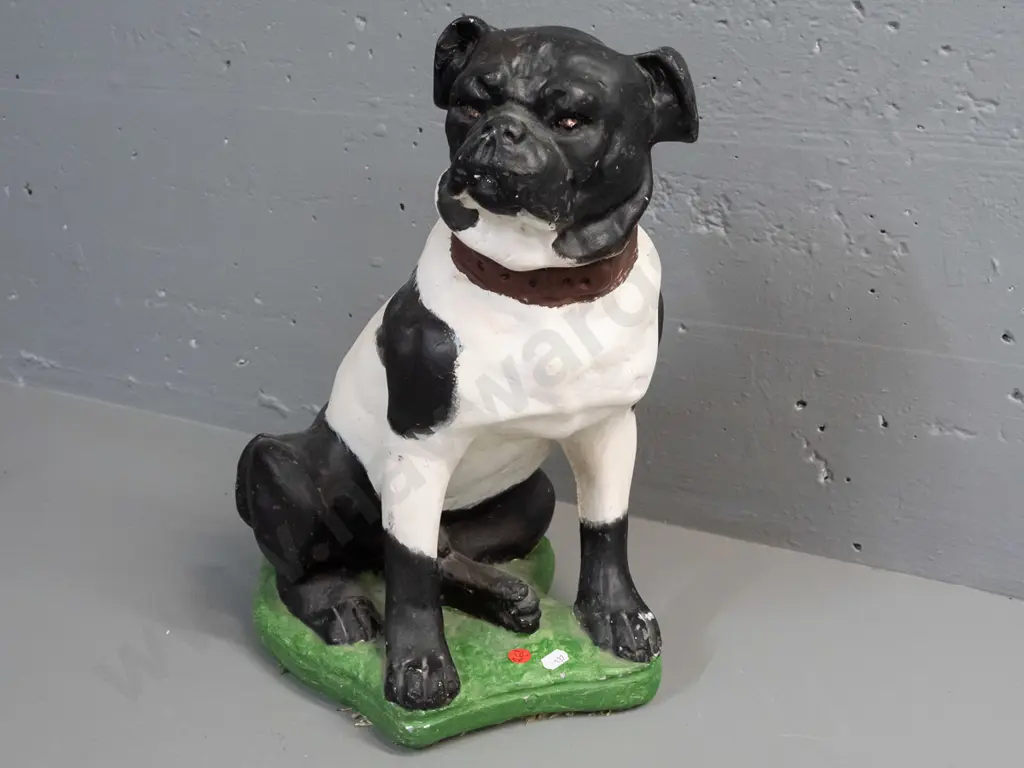 vintage plaster seated dog figure - some chips to paint, has been painted / touched up H-430 W-330 Image 1++