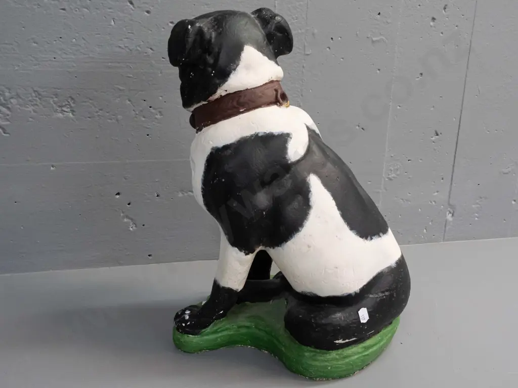 vintage plaster seated dog figure - some chips to paint, has been painted / touched up H-430 W-330 Image 1++