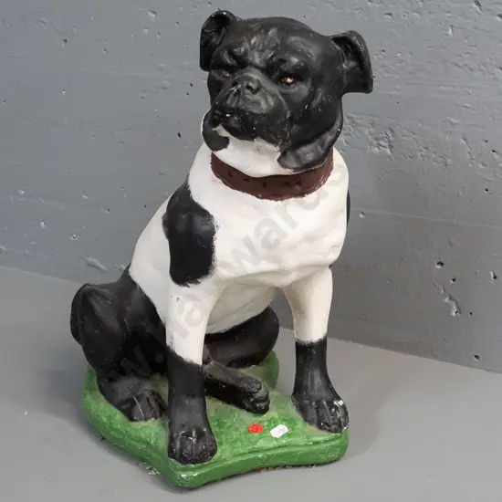 vintage plaster seated dog figure - some chips to paint, has been painted / touched up H-430 W-330