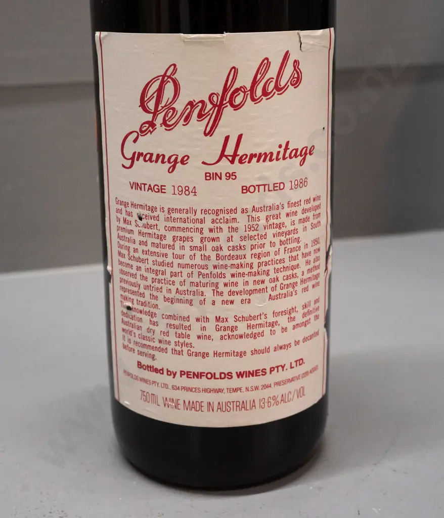 1984 Penfolds Grange Hermitage Bin 95 red wine 750ml bottle - some wrinkles & nicks to label Image 1++