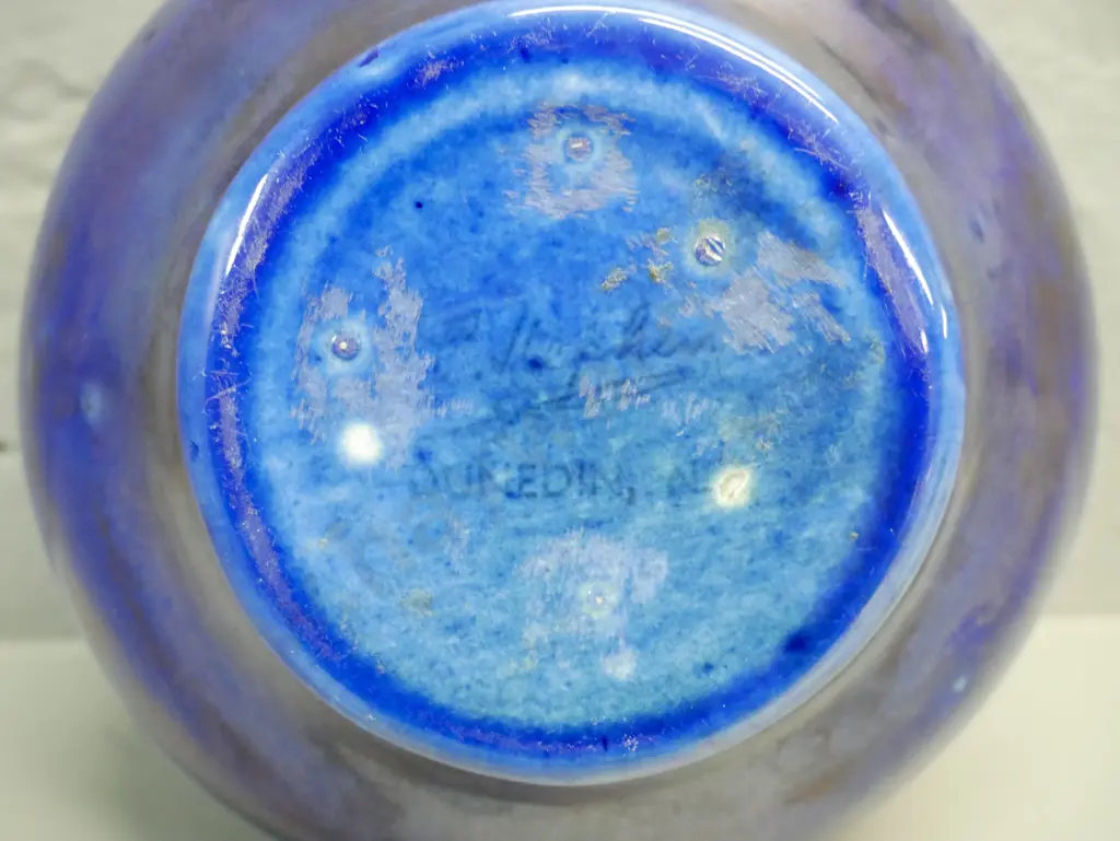 OC Stephens studio pottery bowl in lustre indigo blue H-75 D-120 Image 1++