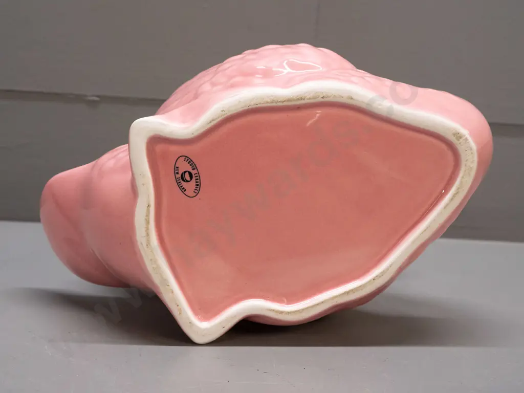 Studio Ceramics NZ pink swan vase - made from Crown Lynn mould - some staining inside H-190 L-280 Image 1++