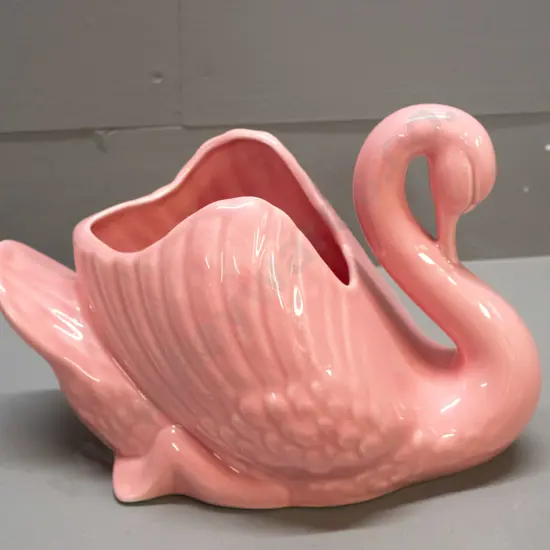 Studio Ceramics NZ pink swan vase - made from Crown Lynn mould - some staining inside H-190 L-280