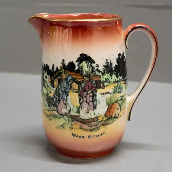 Grimwades Maori Ware lustre jug - "Maori Kitchen" pattern - minor wear to gilt at top rim H-120