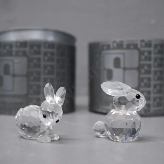 Swarovski 2x small rabbits w/ original packaging H-30 [one rabbit has small chip to back]