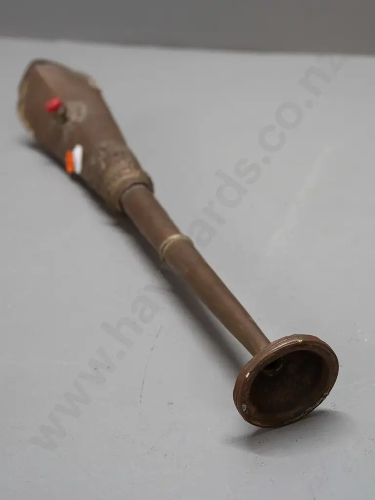 Tibetan ceremonial trumpet - copper body, brass collars and decoration - some denting and discolouration L-390 Image 1++