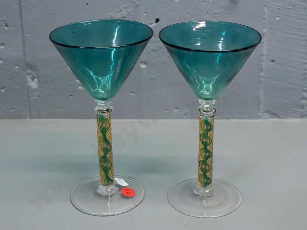 2 air-twist stem conical shape champagne or martini glasses - John Perman on bases  H-170 D-90 Image 1++