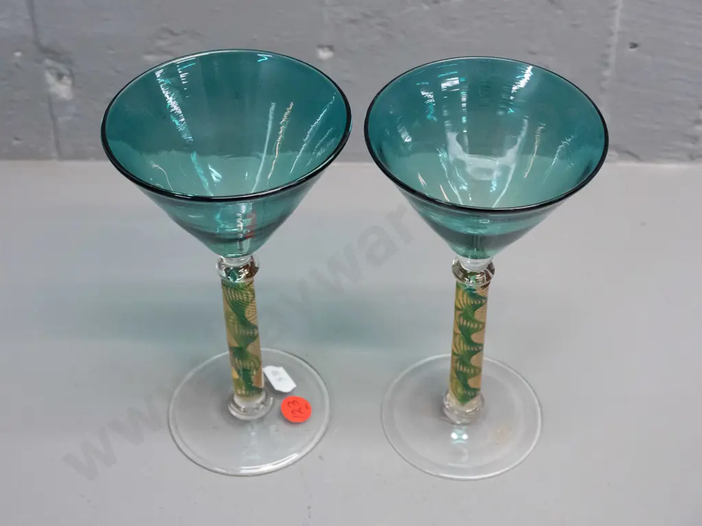 2 air-twist stem conical shape champagne or martini glasses - John Perman on bases  H-170 D-90 Image 1++