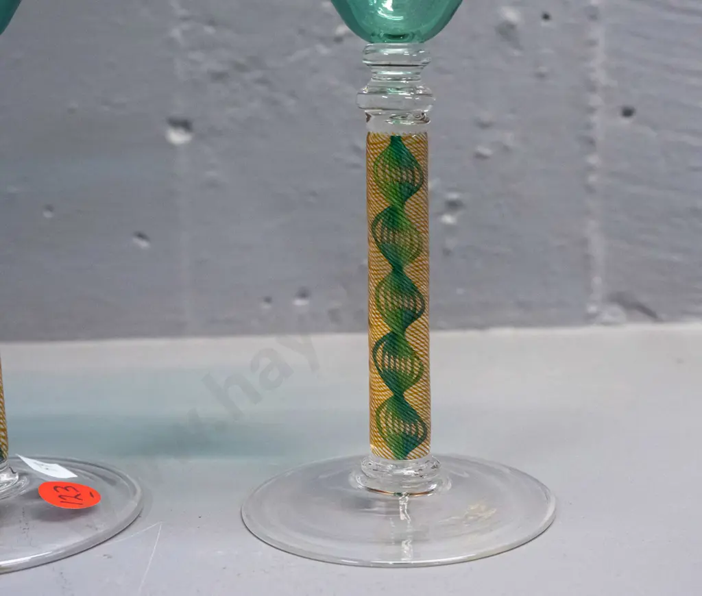 2 air-twist stem conical shape champagne or martini glasses - John Perman on bases  H-170 D-90 Image 1++