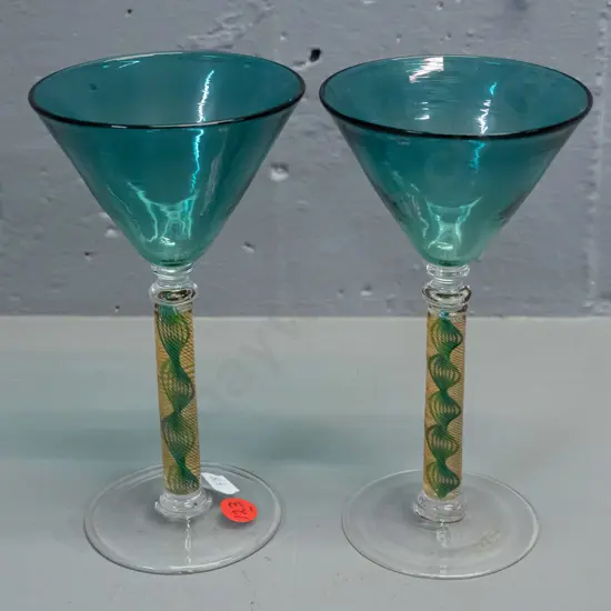 2 air-twist stem conical shape champagne or martini glasses - John Perman on bases  H-170 D-90