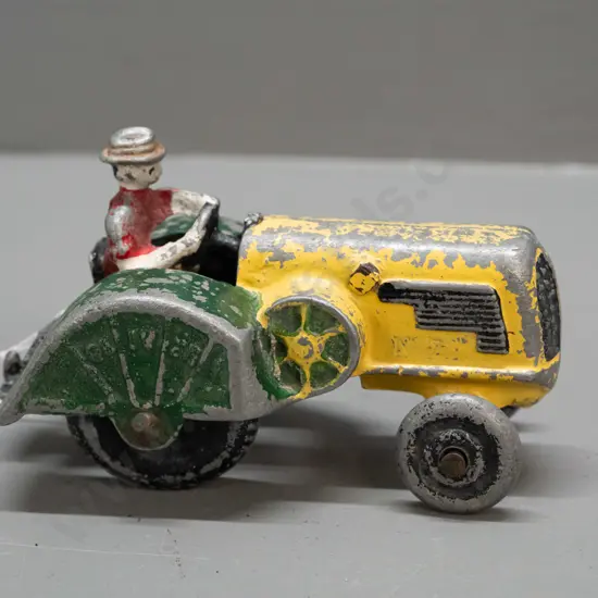 vintage Fun Ho cast alloy tractor with hollow metal wheels, marked Oliver on mudguards, faint Fun Ho mark and number
