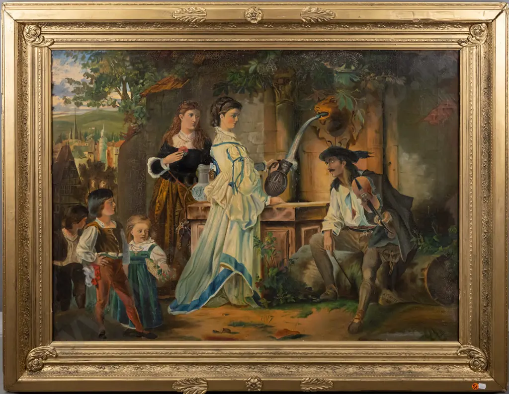 J Lindsay 1878 -- framed oil on canvas, Mediterranean scene, H-630 W-875 [craquelure to paint throughout, possible Image 1++
