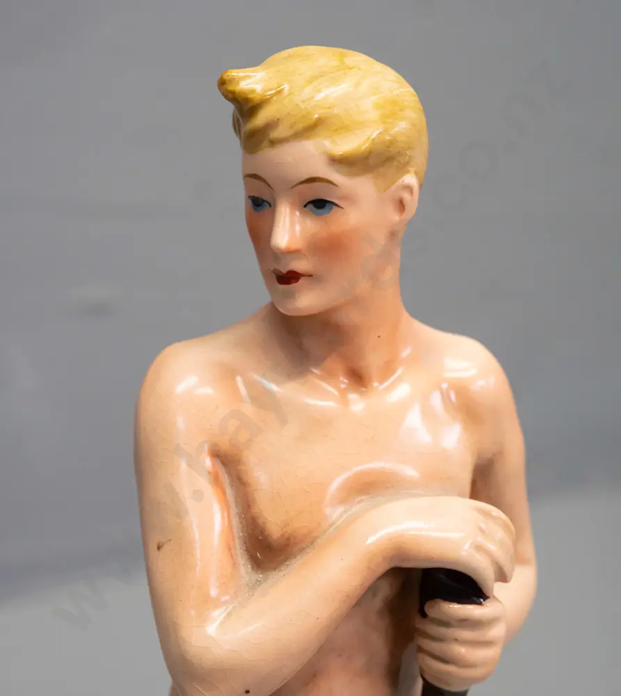 vintage sportsman figure in orange trunks, holding paddle - no maker's marks, stamped 1065 in base H-260 Image 1++