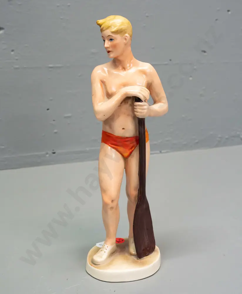 vintage sportsman figure in orange trunks, holding paddle - no maker's marks, stamped 1065 in base H-260 Image 1++